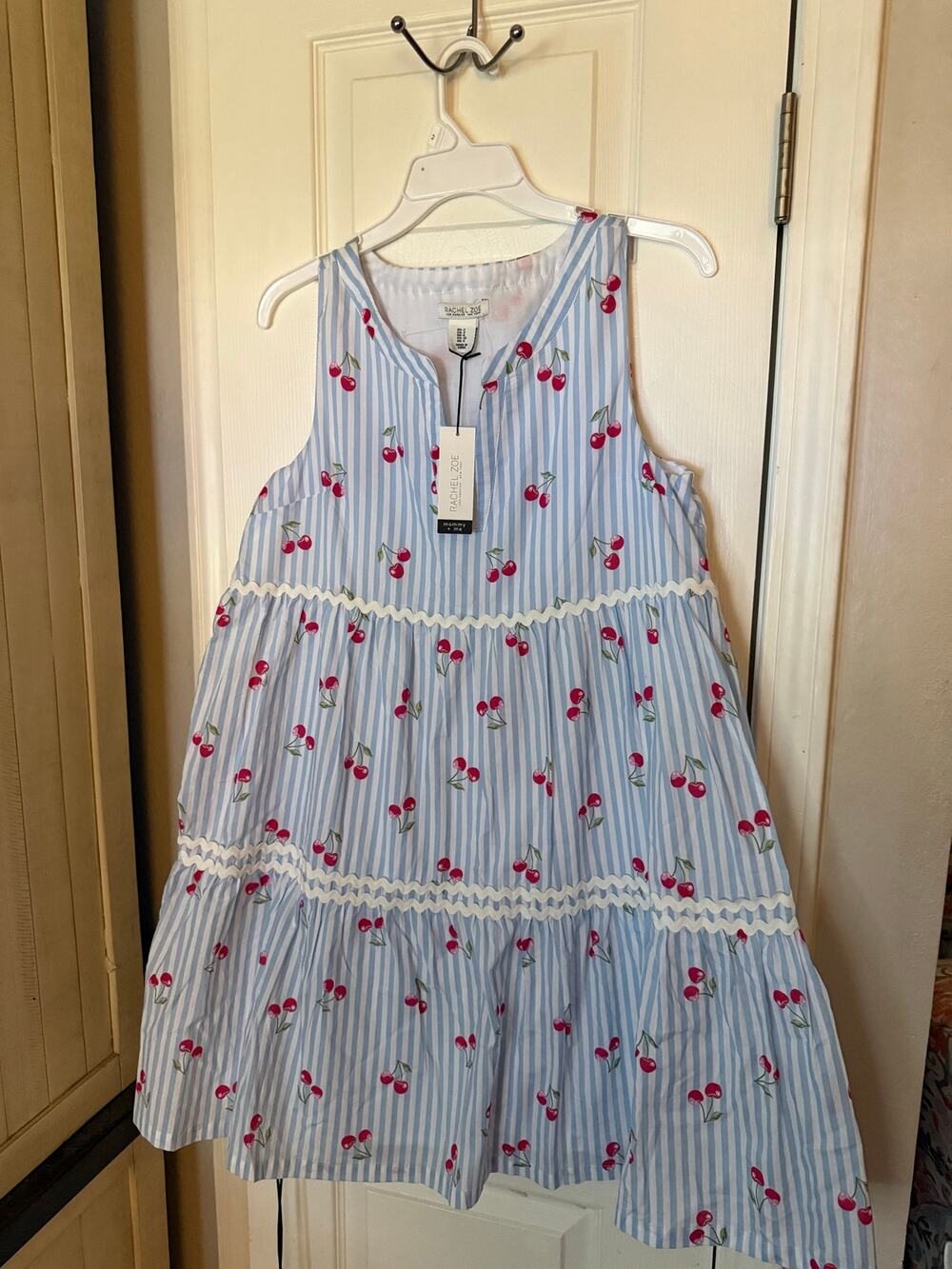 Rachel Zoe Size 2 Cherry Print Blue White Stripe Tiered Sundress NWT